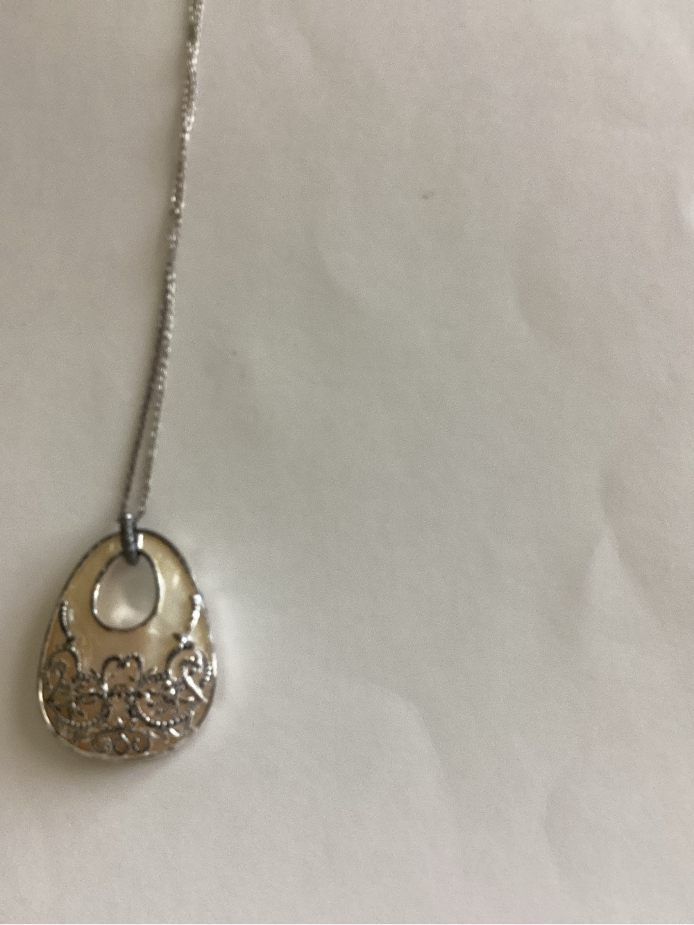 Silver and Cream Ornate Pendant Necklace - Women Jewelry